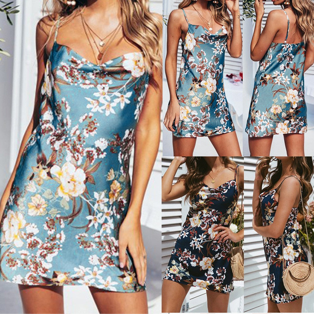 Women's Casual Tank Summer Beach Floral Mini Dress