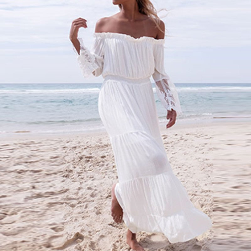 Summer Loose Off Shoulder Lace Boho Maxi Dress