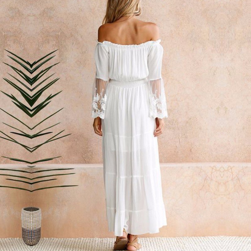 Summer Loose Off Shoulder Lace Boho Maxi Dress