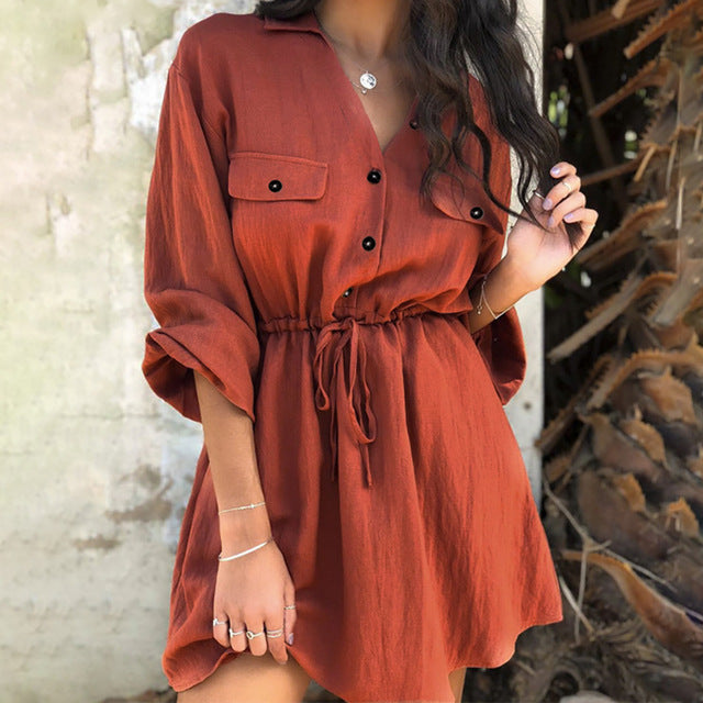 Women Belt Beach Linen Dress