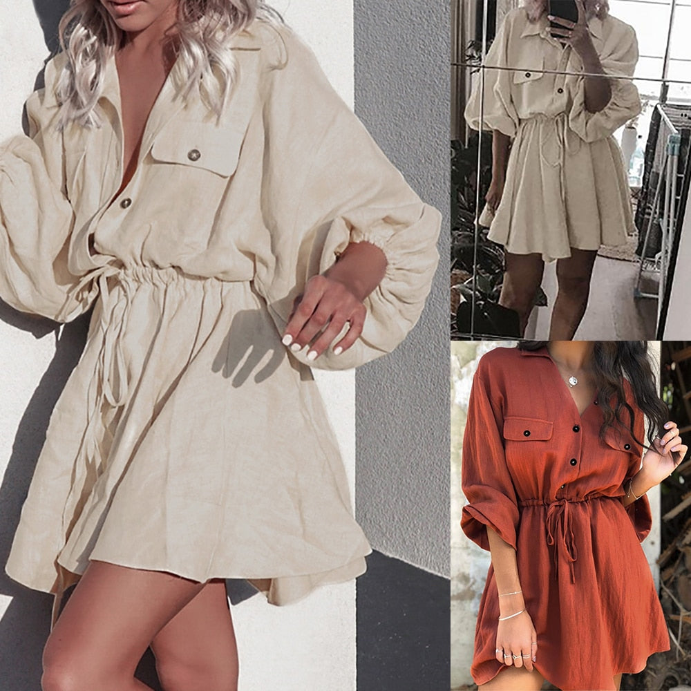 Women Belt Beach Linen Dress