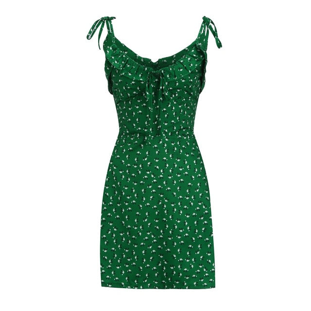 Women Lace Up Sleeveless Off Shoulder Ruch Floral Print Strap Mini Dress