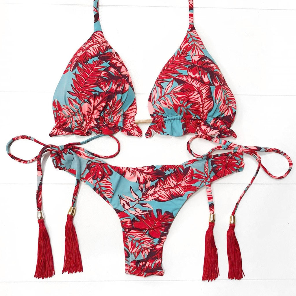 Women's Floral Bikini Bandage Halter Bathing Suit