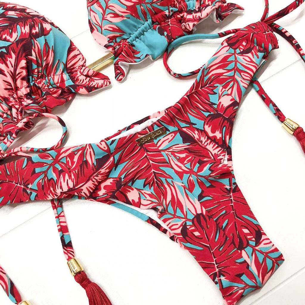 Women's Floral Bikini Bandage Halter Bathing Suit