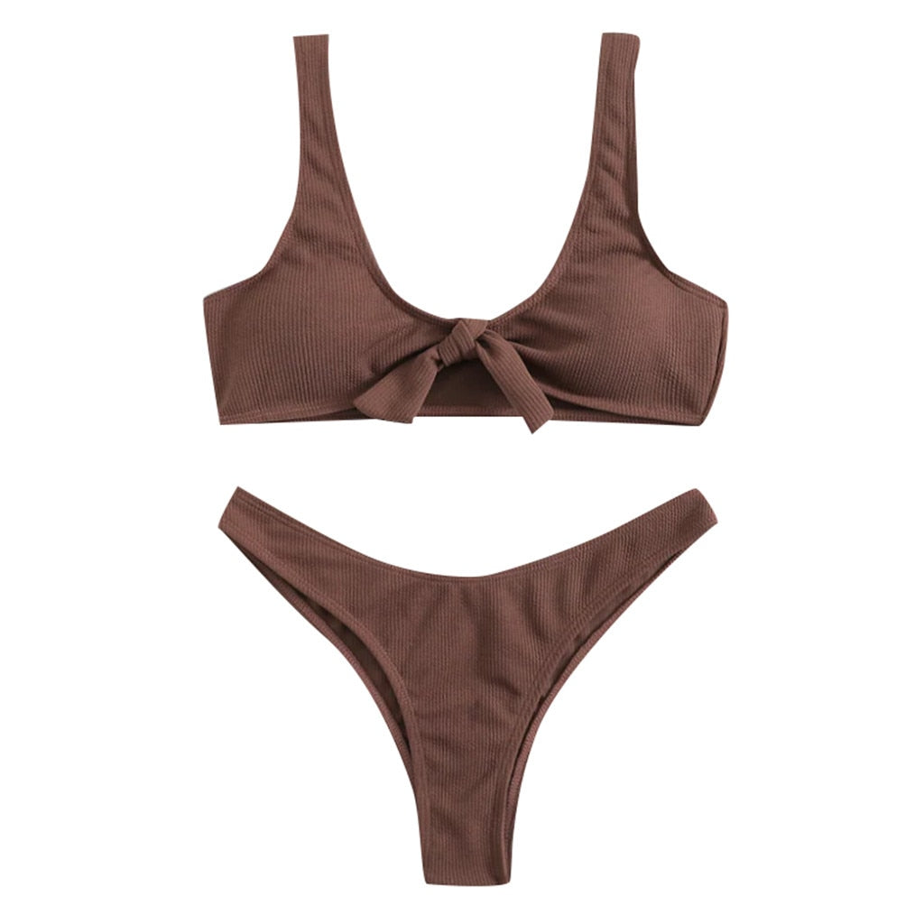 Split Solid Color Bikini Swimwear