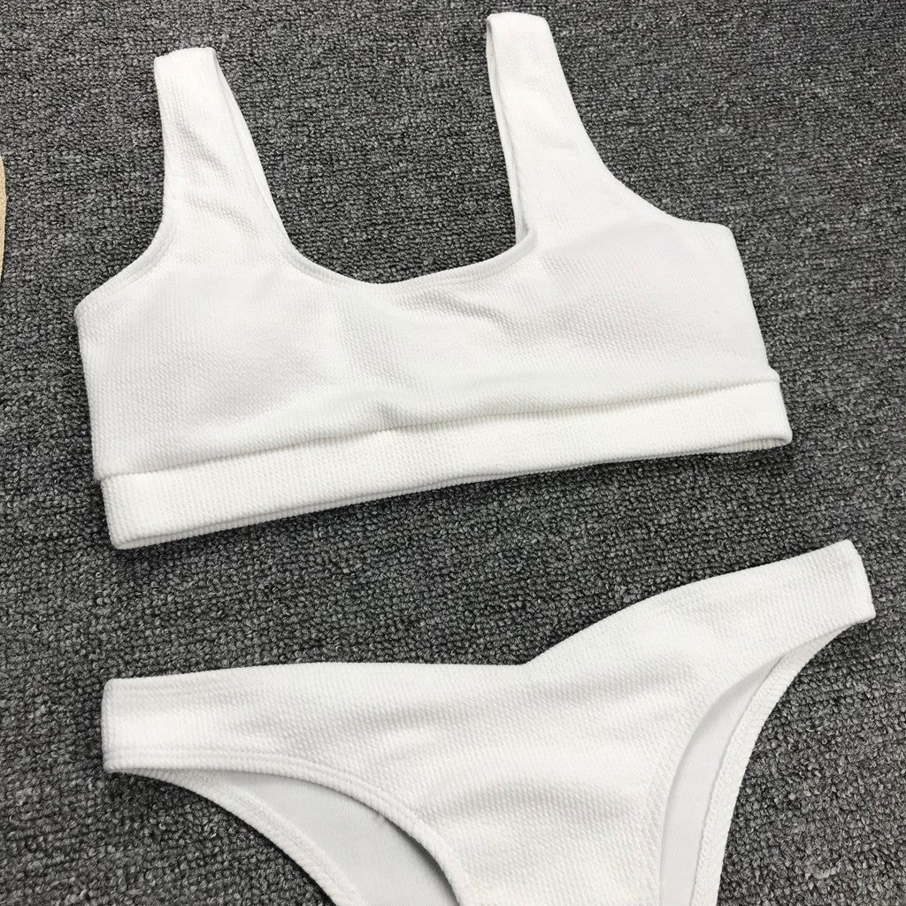White Crop Top Bikini Set High Waisted Bathing Suit