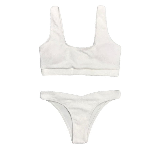 White Crop Top Bikini Set High Waisted Bathing Suit