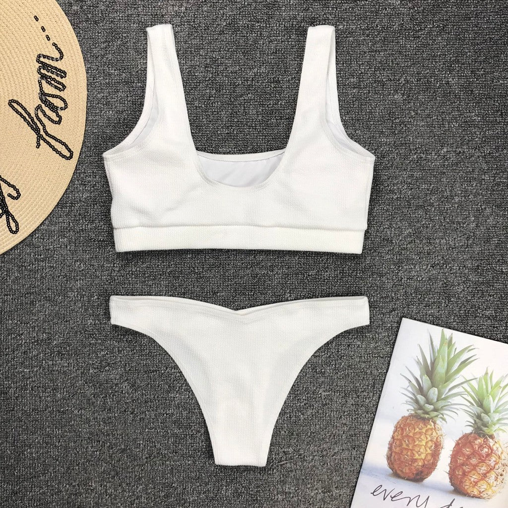 White Crop Top Bikini Set High Waisted Bathing Suit