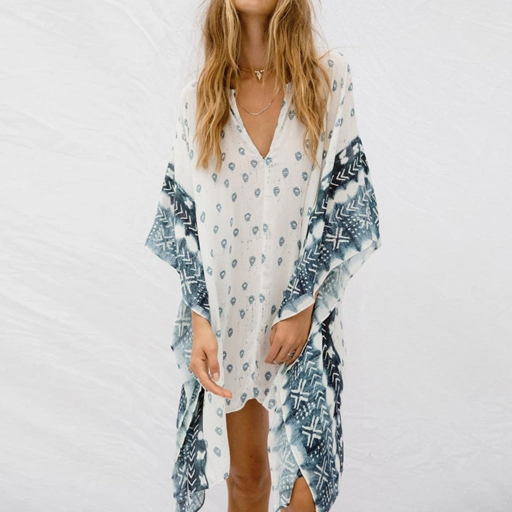 Patchwork Dot Printed Beach Cover Up