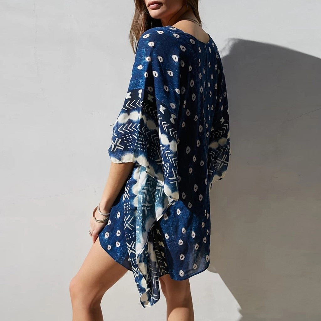 Patchwork Dot Printed Beach Cover Up