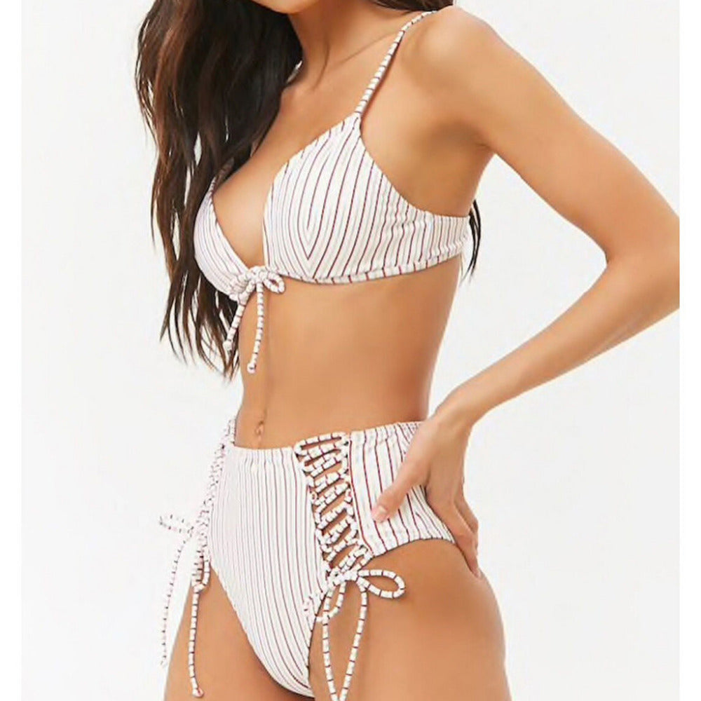 Women Beachwear Striped High Waist Bandage Two Piece Bikini