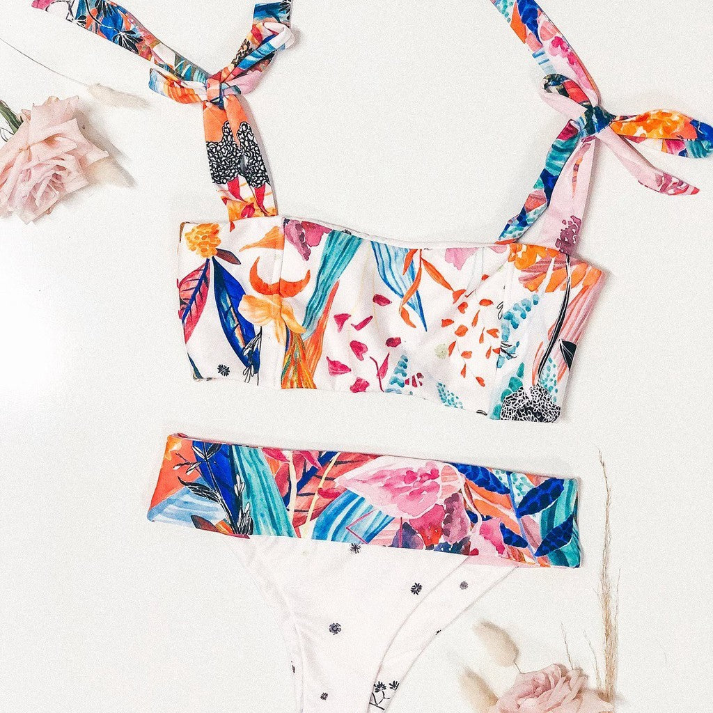 Summer Women Push-Up Padded Bra Printed Triangle Bikini Set