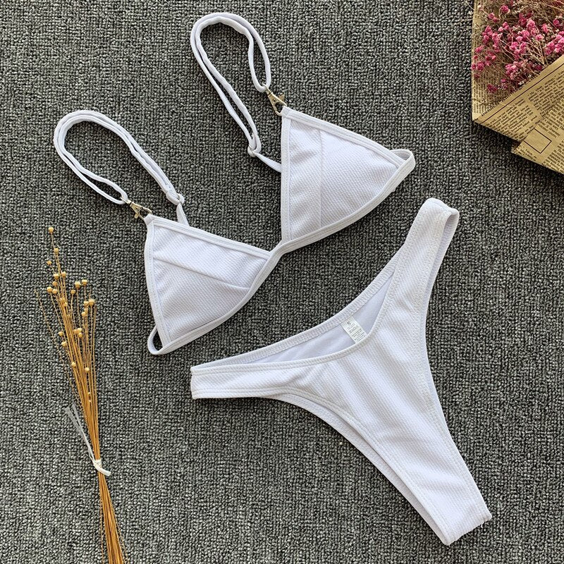 Women Solid White Push Up Brazilian Beach Bathing Suit