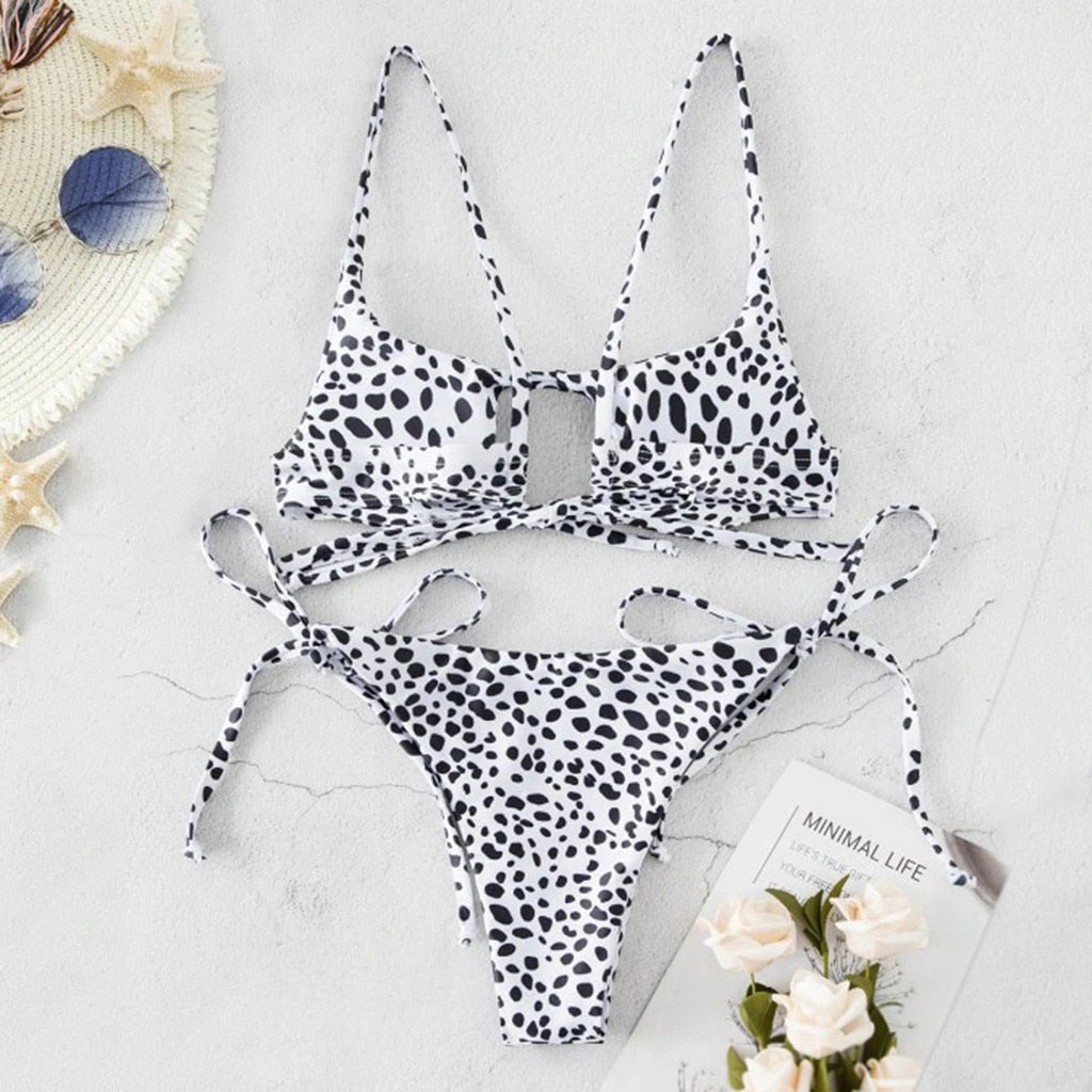 Women Tie Cutout Hollow Out Bikini Set