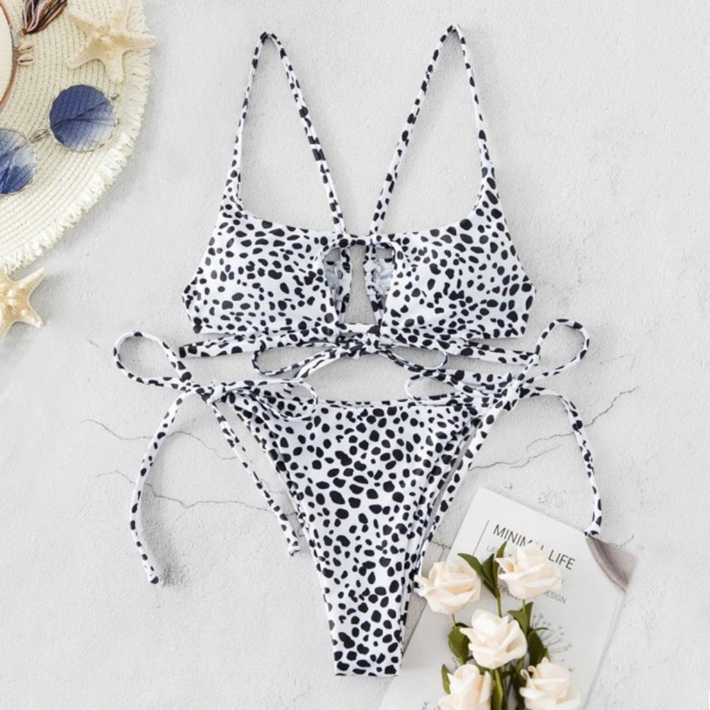 Women Tie Cutout Hollow Out Bikini Set