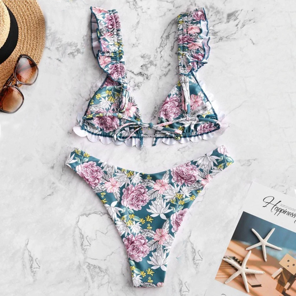 Floral Halter Two Piece Bikini Swimwear