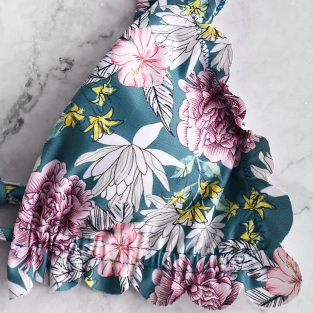 Floral Halter Two Piece Bikini Swimwear