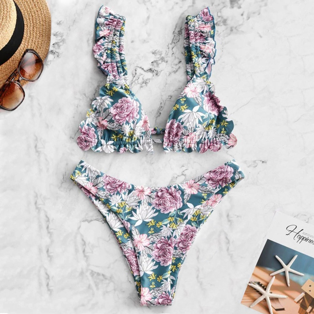 Floral Halter Two Piece Bikini Swimwear