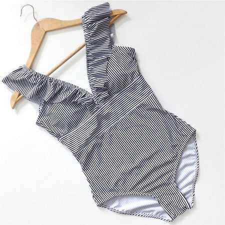 Ruffles Striped One-Piece Swimwear