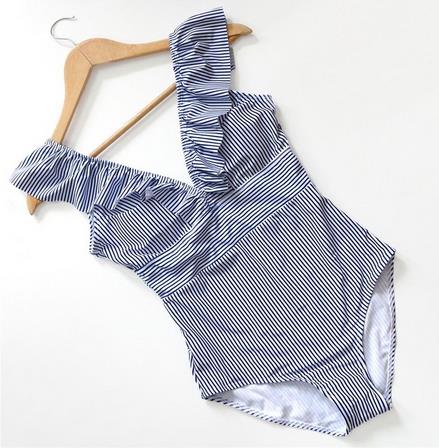 Ruffles Striped One-Piece Swimwear