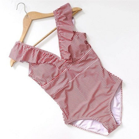 Ruffles Striped One-Piece Swimwear