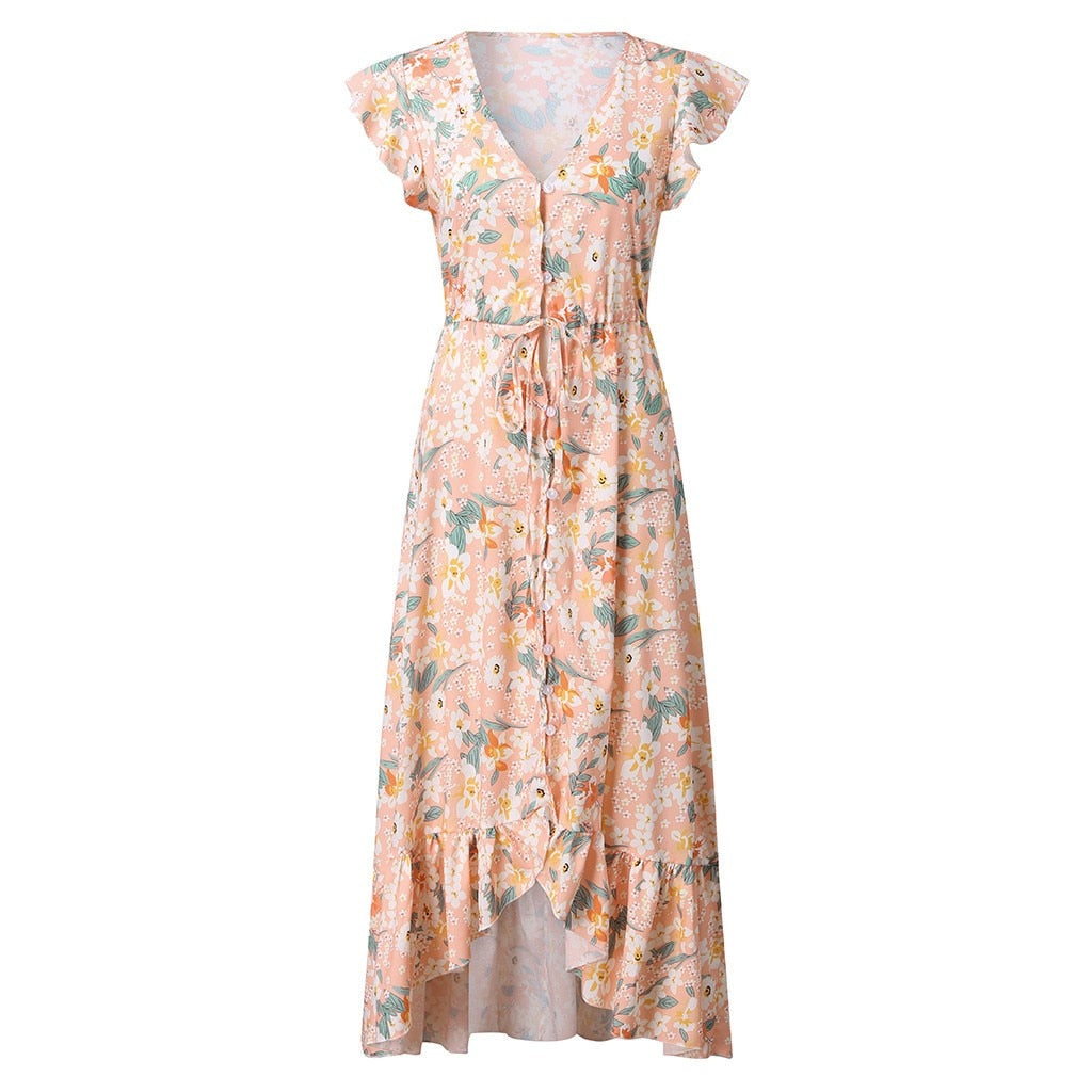 Boho Button Up Split Beach Party Dress