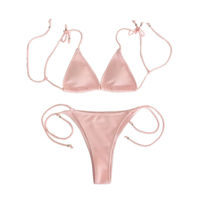 Pink Solid Two Piece Bathing Suit