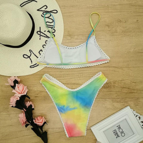 Women's Bandeau Bikini Set Gradient Print Two Piece Swimsuit
