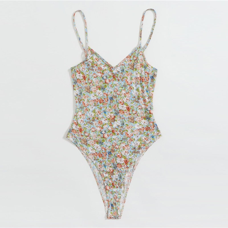 SHEIN Multicolor Floral Print Cami Bodysuit Women 2020 Summer Sleeveless Mid Waist Skinny Ladies Casual Bodysuits