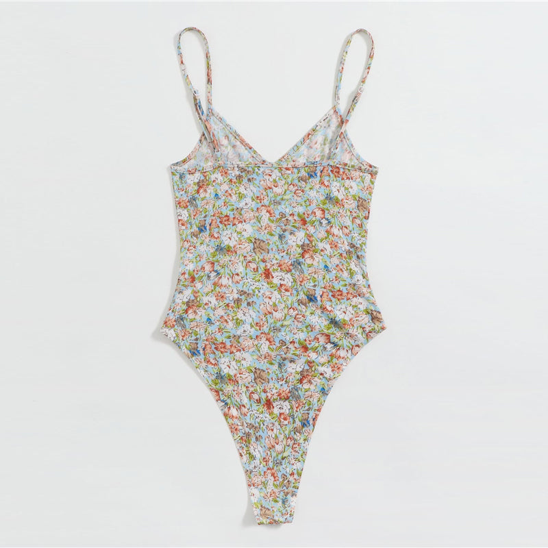 SHEIN Multicolor Floral Print Cami Bodysuit Women 2020 Summer Sleeveless Mid Waist Skinny Ladies Casual Bodysuits