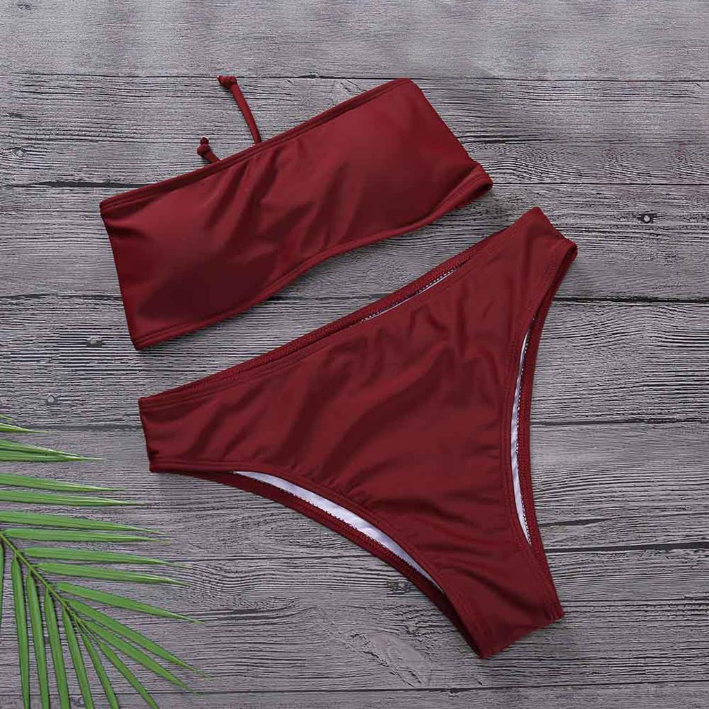 Bandage Bikini Set High Waist Solid Swimwear