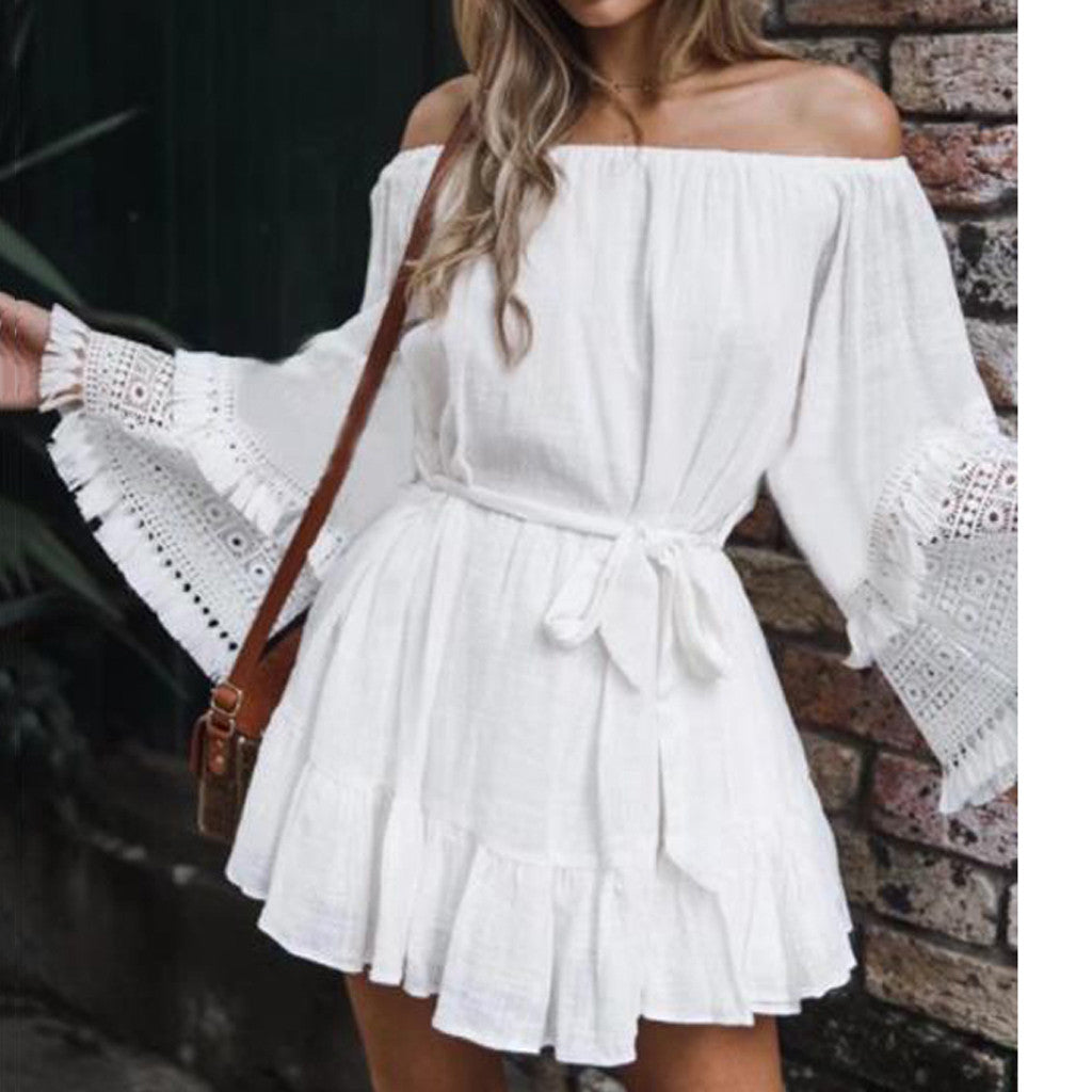 ISHOWTIENDA Cover Up Swimwear Beach Wear Off Long Sleeve Blouse Dress