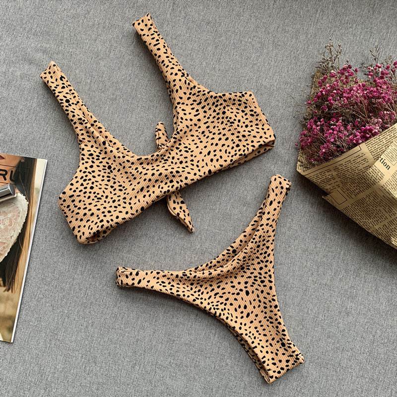 Leopard Bikini Front Tie Push Up Brazilian Padded Bathing Suit