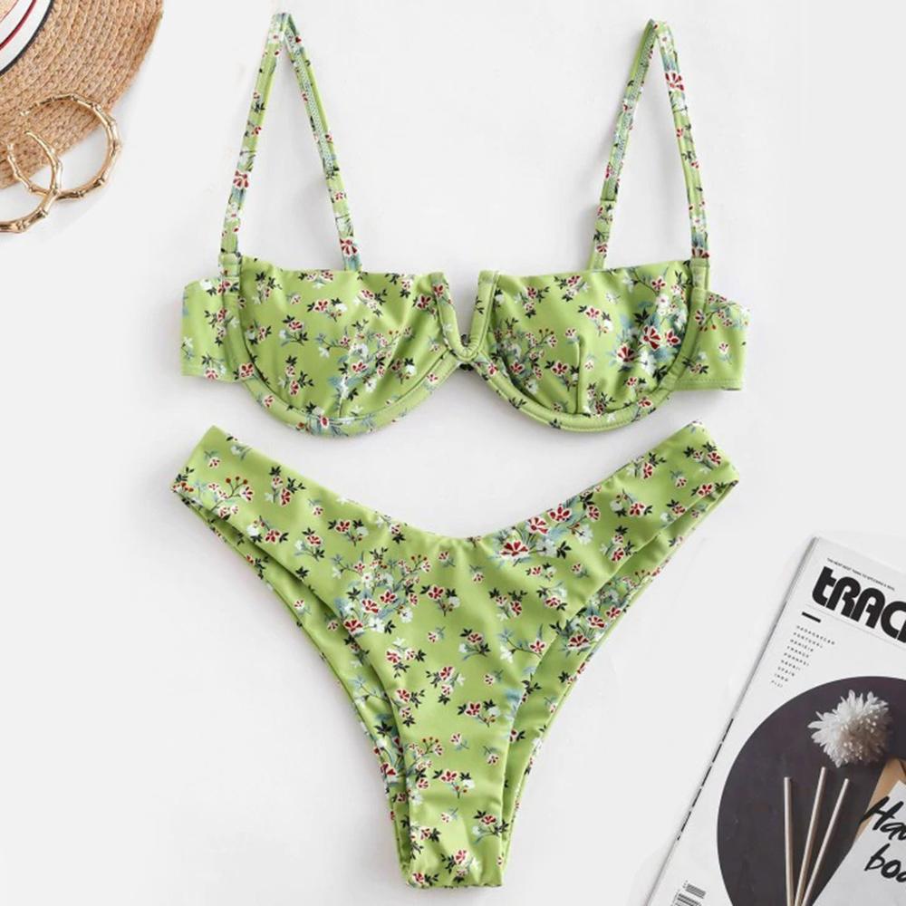 Flower V Neck Bikini Set Two Pieces Swimsuit