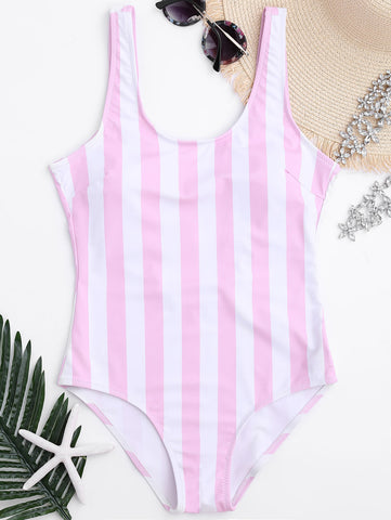 Pink & Blue Striped One-Piece Swimsuit