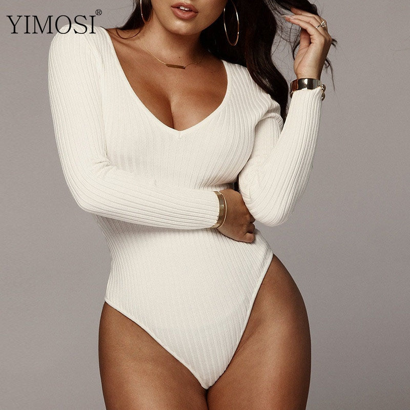 Casual V-Neck Stretchy Long Sleeve Bodysuit