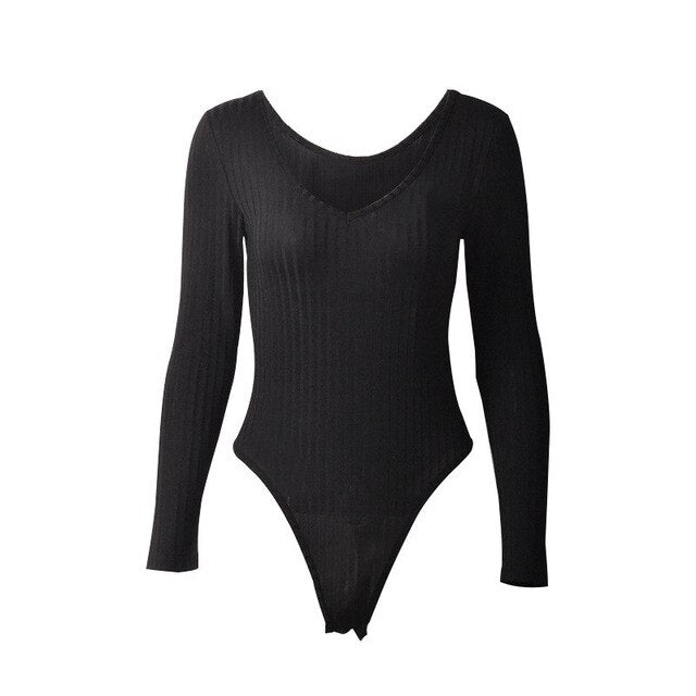 Casual V-Neck Stretchy Long Sleeve Bodysuit
