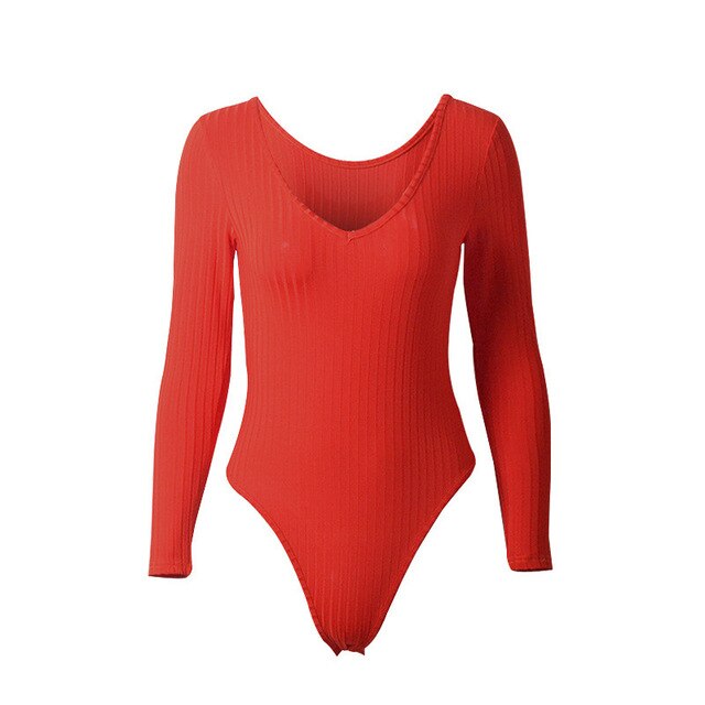 Casual V-Neck Stretchy Long Sleeve Bodysuit