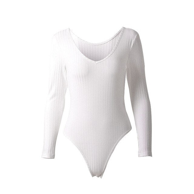 Casual V-Neck Stretchy Long Sleeve Bodysuit