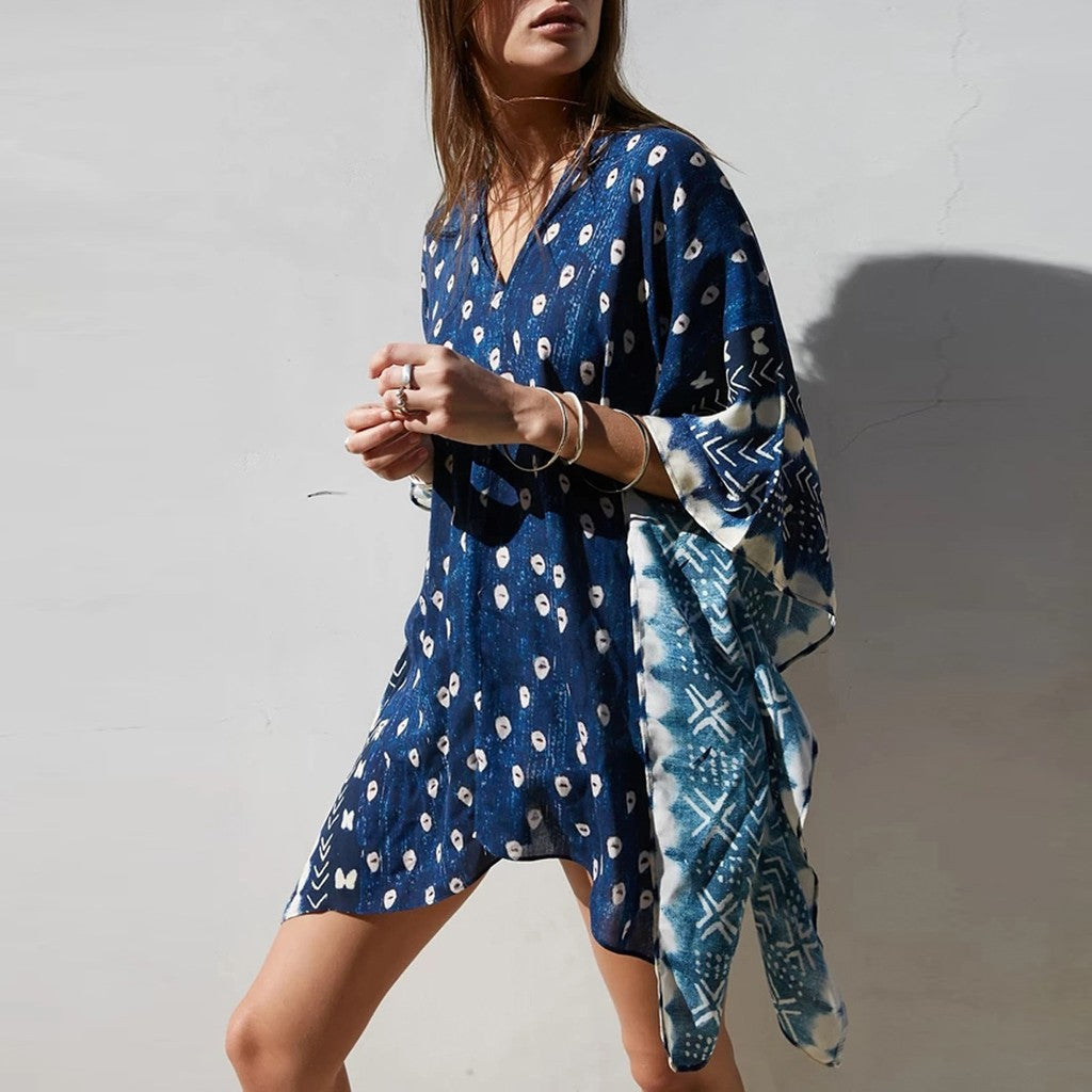 Patchwork Dot Printed Beach Cover Up