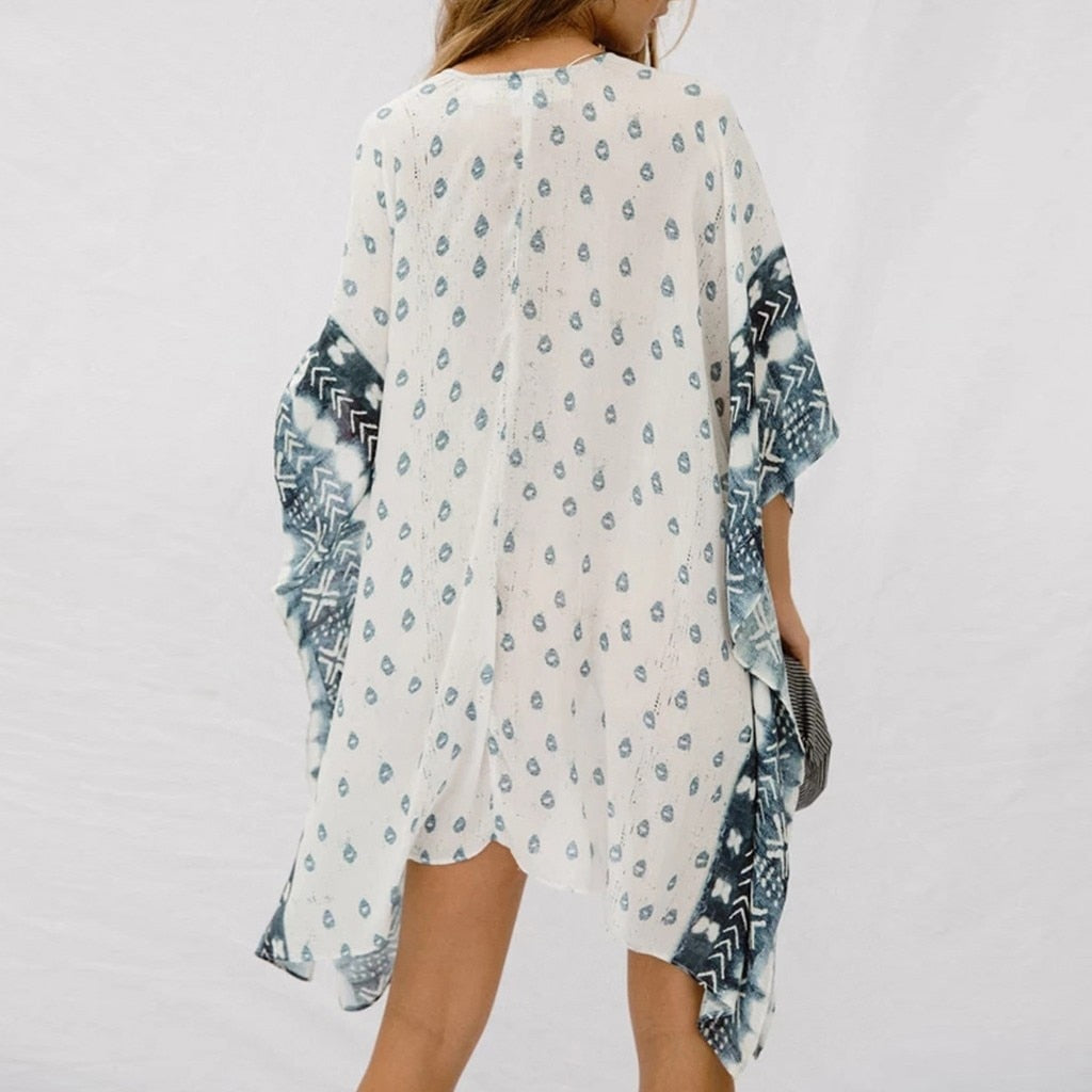 Patchwork Dot Printed Beach Cover Up