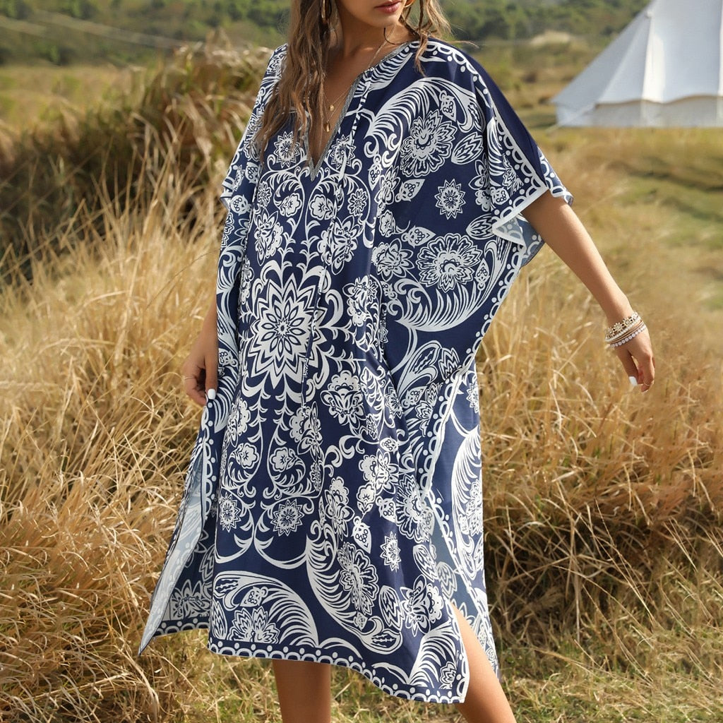 Boho Patchwork Hollow Summer Beach Dress