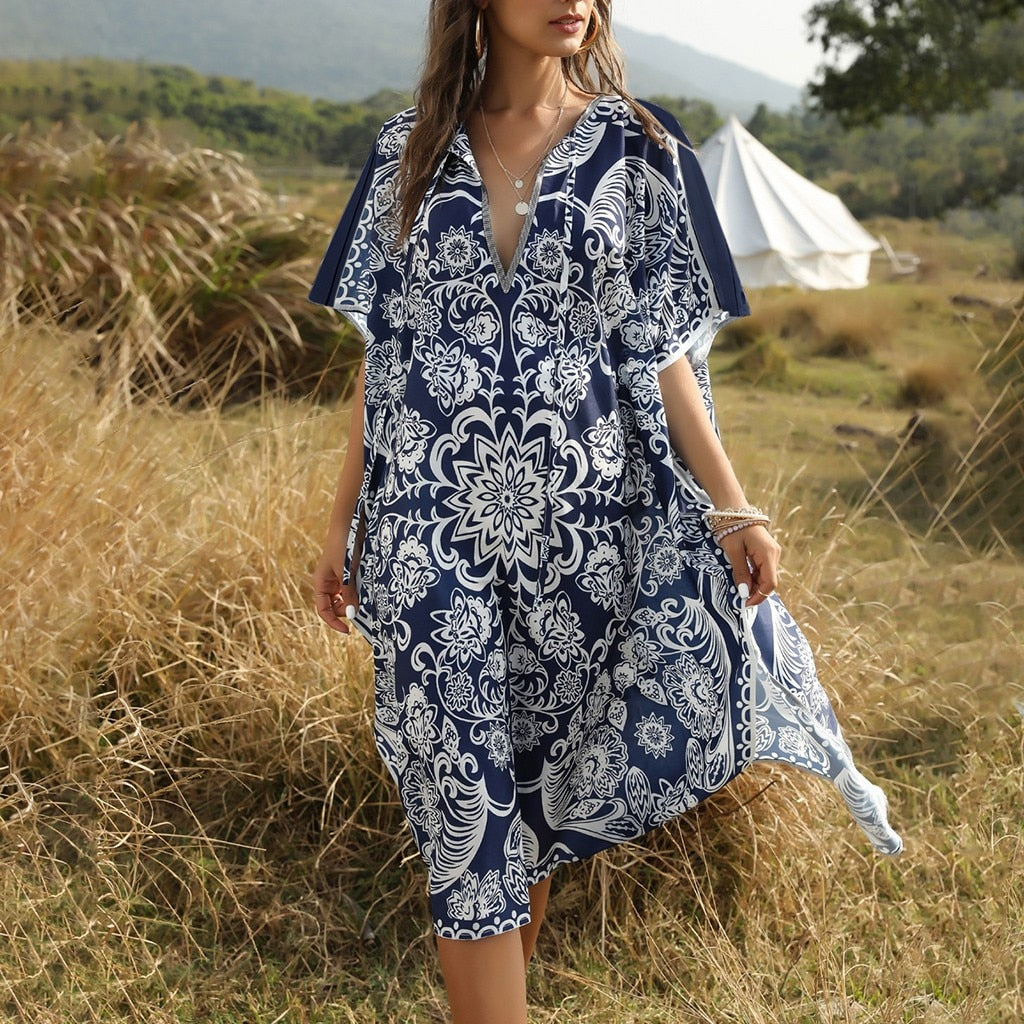 Boho Patchwork Hollow Summer Beach Dress