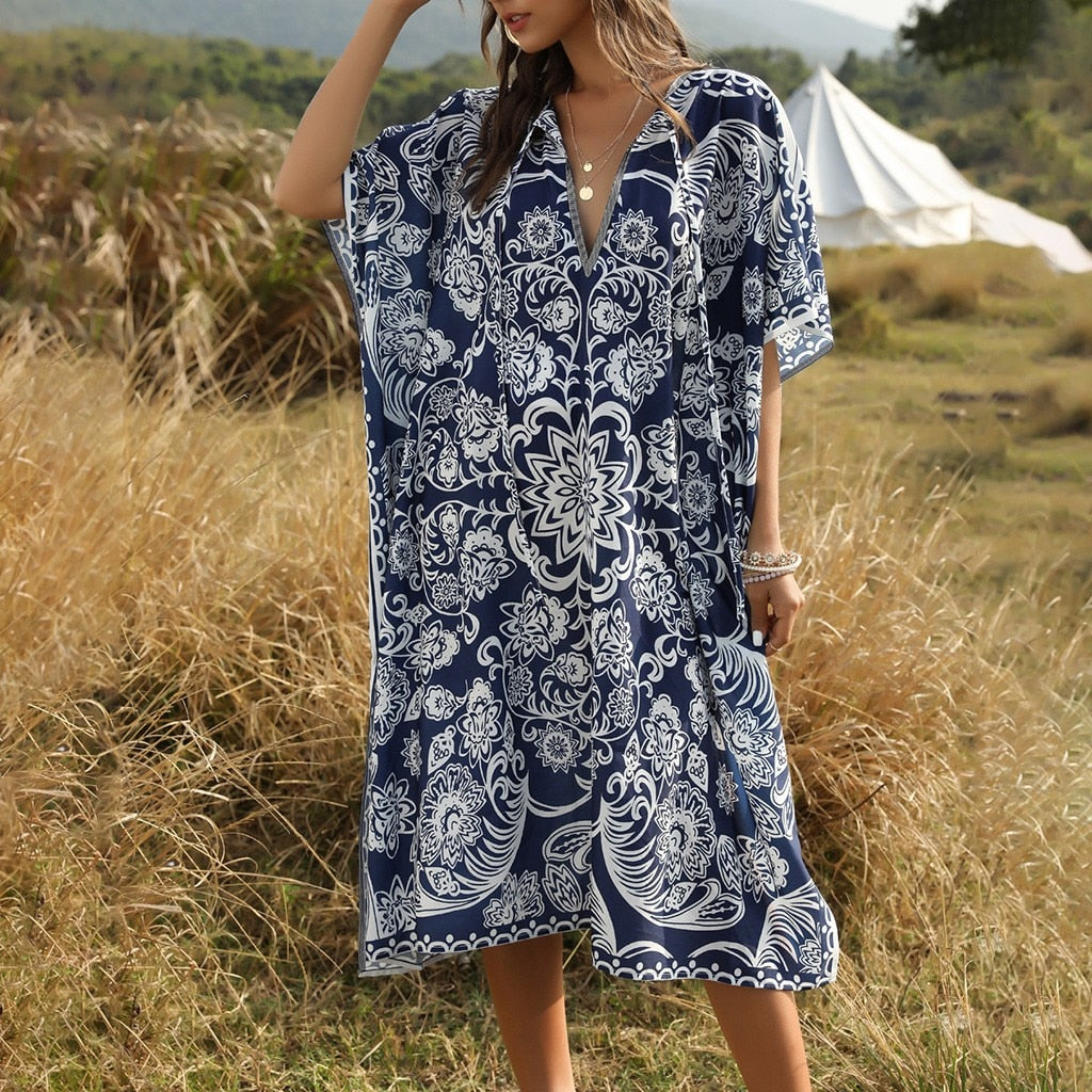 Boho Patchwork Hollow Summer Beach Dress