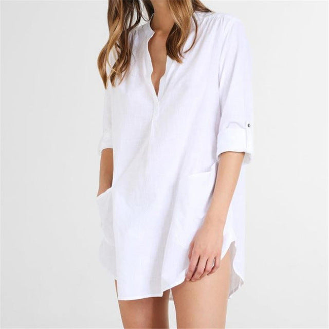 Women Beach Cover Up Long Sleeve Dress Tunic