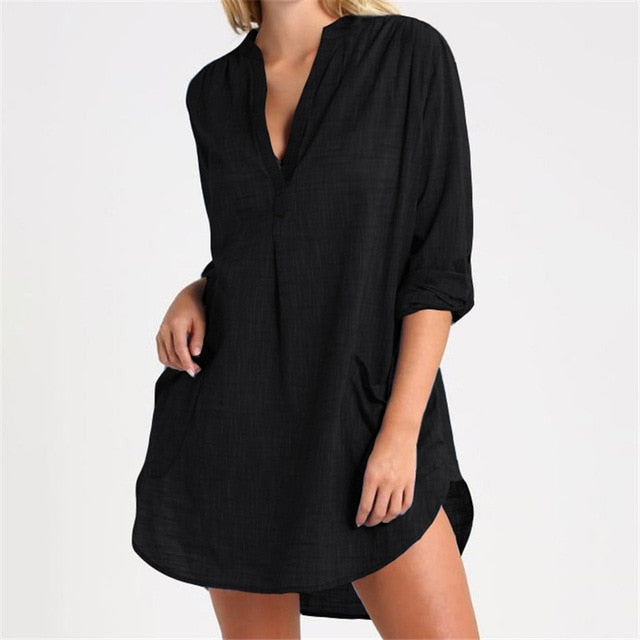 Women Beach Cover Up Long Sleeve Dress Tunic