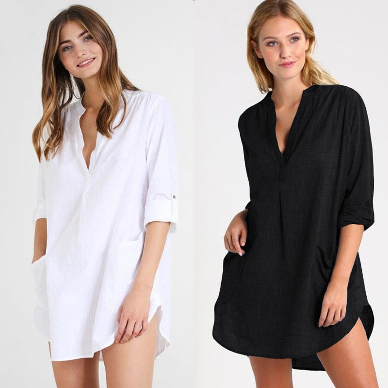 Women Beach Cover Up Long Sleeve Dress Tunic