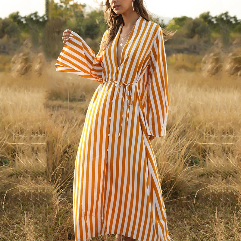Striped Maxi Tunic Cover-Up