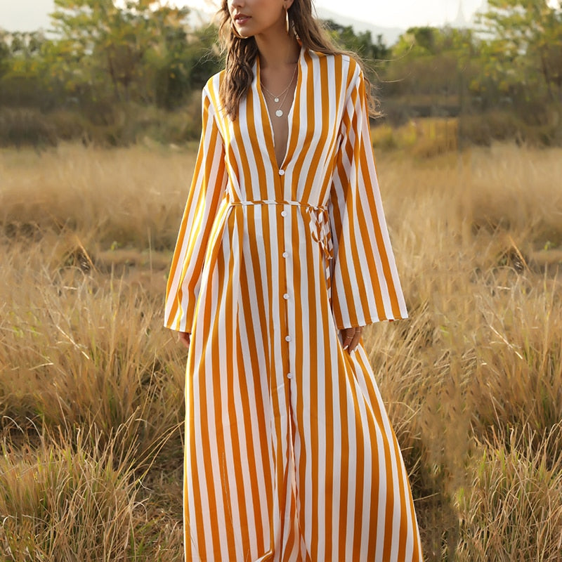 Striped Maxi Tunic Cover-Up