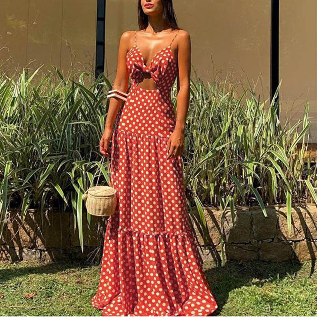 Holiday Summer Dots Print Sleeveless Beach Party Dress